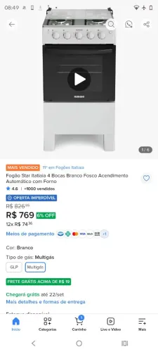 Fogão 4 bocas 7 dias de uso