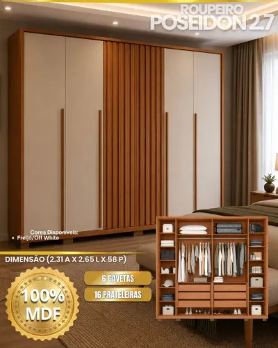 Guarda Roupa Casal 6 portas, 100% MDF