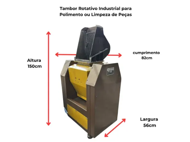 Tambor Rotativo Industrial para Polimento ou Limpeza de Peças