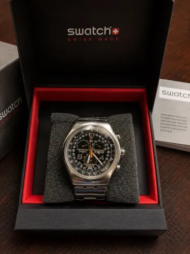 Swatch cara preta Irony aço inox