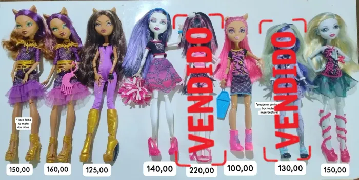 MONSTER HIGH BONECAS CLAWDEEN, LAGOONA,SPECTRA VALORES INDIVIDUAIS