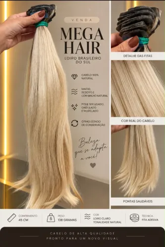 Mega Hair Loiro Brasileiro do Sul 45cm 138g
