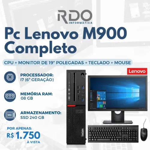 Computador Completo Lenovo M900 Core I7 6A 08 GB RAM SSD 240GB | Ideal para Empresas
