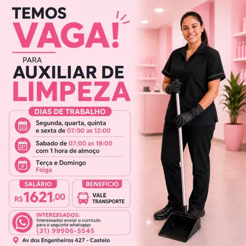 Vaga Faxineira/Copeira Meio Horário - Castelo Bh