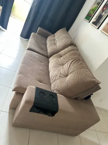 Sofa Suede Bege Retrátil 2,9m