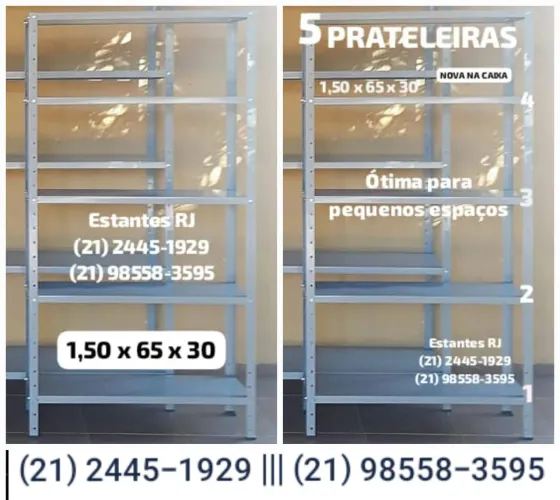 Estantes Kit 5 Prateleiras para Comércio - 1,50x65x30 - Somente Estantes Novas