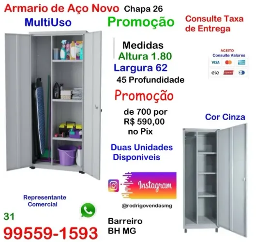 Armário Multiuso Aço escritório Casa comercio Organização auto Estoque Industria loja
