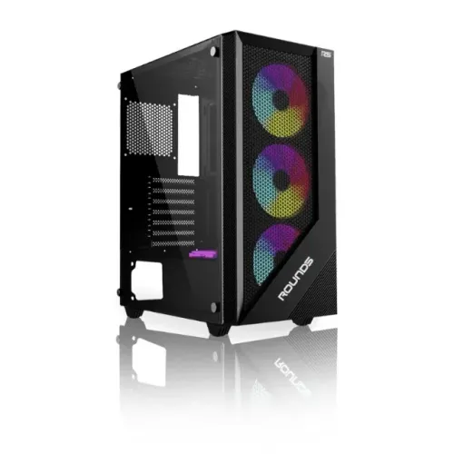 GABINETE GAMER ROUND5 SYNDRA BLACK ATX LATERAL VIDRO (FANS NÃO INCLUSAS) NOVO LACRADO!