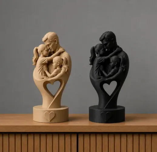 Escultura DIa dos Pais - Pai & Filhas - 12 cm