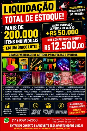 LOTE DE ARTIGOS PARA FESTAS - ESTOQUE COMPLETO PARA REVENDA