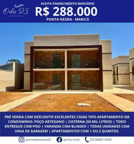 PONTA NEGRA, ORLA 23 IMOBILIÁRIA VENDE! Excelentes casas tipo apartamento em condomínio
