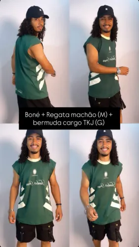 Boné black TKJ + regata machão + bermuda cargo