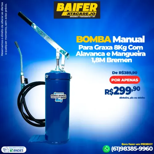 Bomba Manual Para Graxa 8Kg Com Alavanca e Mangueira 1,8M Bremen