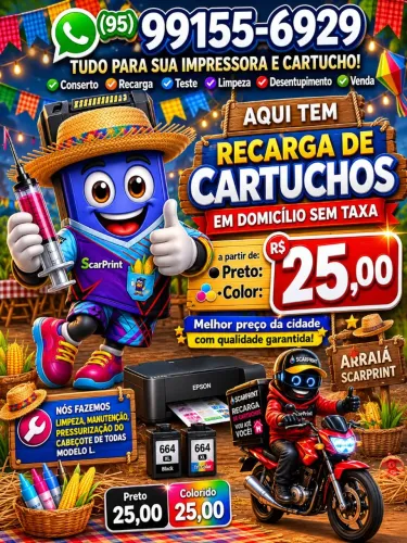 Recarga de cartucho de impressora em domicílio sem taxa 