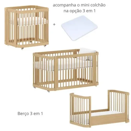 Berço Evolutivo 3 em Madeira Maciça Carvalho Malva