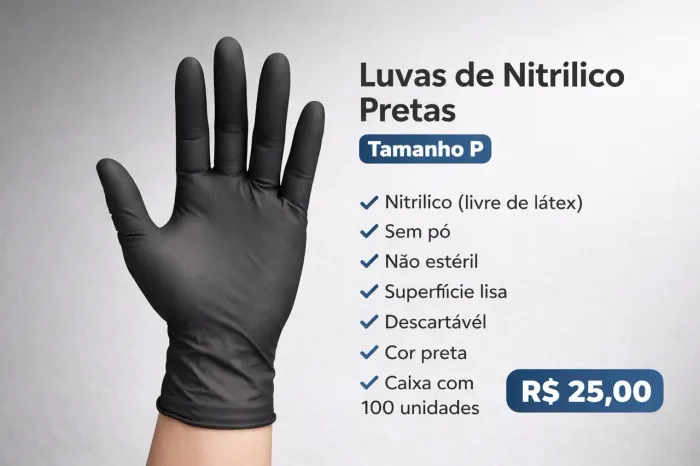 Luvas de Nitrilico Pretas P