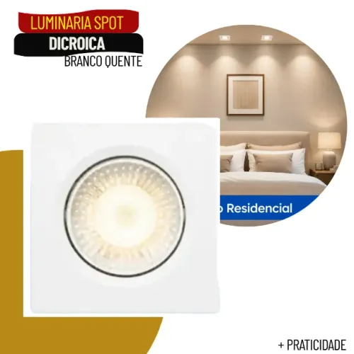 Spot LED Dicróica Embutir Quadrado 5W 3000K Branco Quente Econômico - SCS70