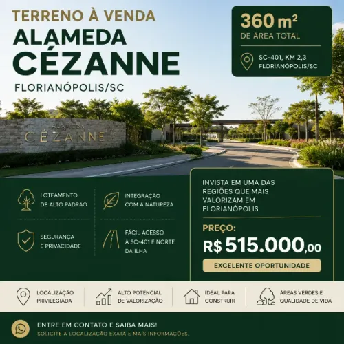 Oportunidade! Lote 360m² no Alameda Cézanne