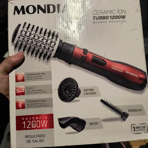 Escova Rotativa Mondial Ceramic Íon Turbo 1200W Resultado de Salão em Casa!