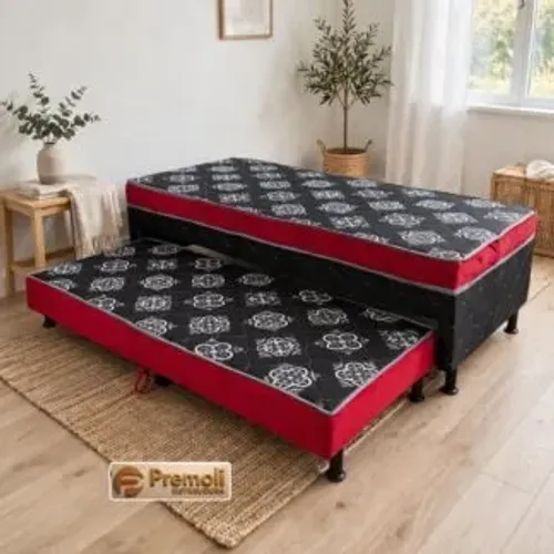 Cama Box Solteiro Com Cama Auxiliar Espuma 88x188x58cm Cor Vermelho