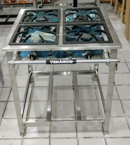 FOGÃO INDÚSTRIAL A GÁS INOX 04 BOCAS ALTA PRESSÃO VENÂNCIO 