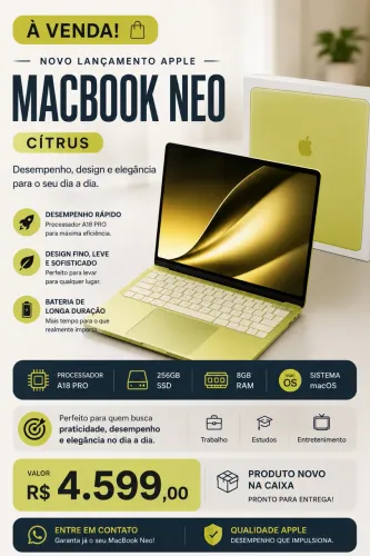 APROVEITE!! MacBook Neo Apple - cor Cítrus