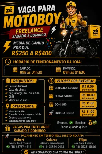 ? FREELANCE PARA MOTOBOY - SÁBADO E DOMINGO ?<br>
