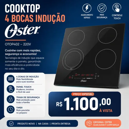 COOKTOP 4 BOCAS INDUÇÃO OSTER NOVO
