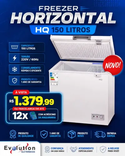 Freezer HQ 150 litros - produto novo - 1 ano de garantia!