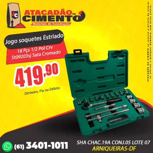 Jogo soquetes Estriado 18 Pçs 1/2 Pol Crv St09203sj Sata Cromado
