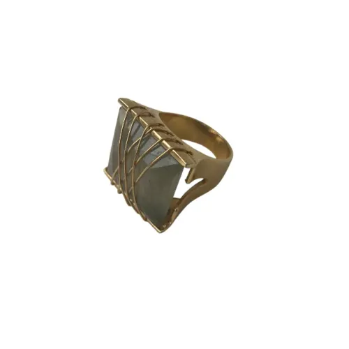 Anel Rommanel Original Pedra Quadrada Cinza Arame Banhado a Ouro 18k