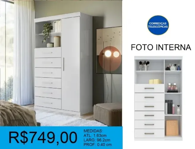 Multi cômoda com puxador de madeira - montagem + frete grátis