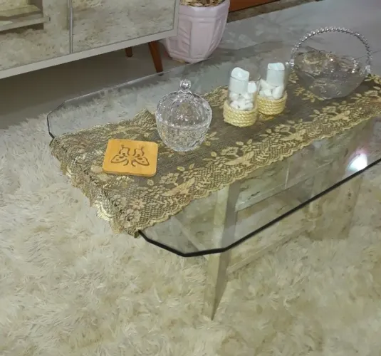 Mesa de centro sala em vidro e mármore 