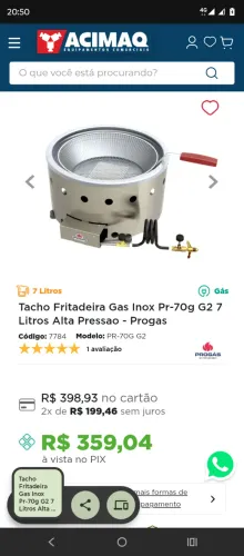 Tacho Fritadeira Gas Inox Pr-70g G2 7 Litros Alta Pressao - Progas