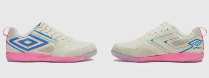 Chuteira Futsal Umbro Pro 5 Bump Masculino Branco Azul Rosa