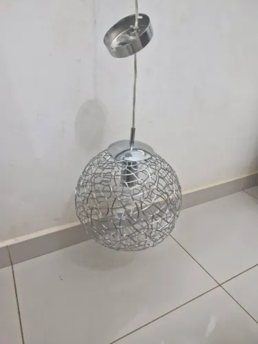 Pendente redondo 1 lampada metal cinza Deva Inspire  bivolt prata