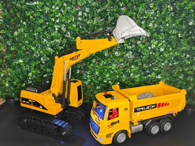 Caminhão e Escavadeira de Construção RC - Controle Remoto