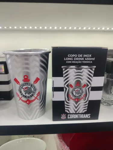 Copo de Inox Corinthians Long Drink Com Reação Térmica