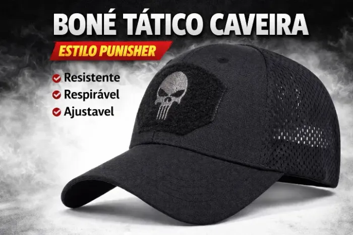 Boné Preto Tático Caveira Estilo Punisher - Ajustável NOVO