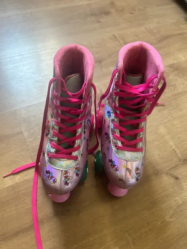 Patins Infantil 4 Rodas Unicórnio Rosa - Muito Conservado