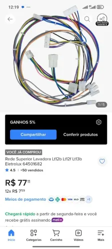 Rede superior lavadora Electrolux