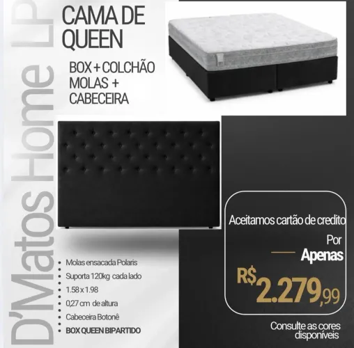 Cama Queen com Box, Colchão e Cabeceira
