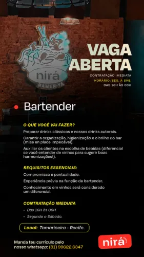 VAGA PARA BARTENDER