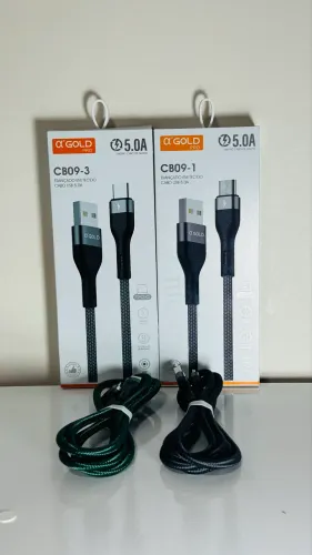 Excelente Cabo GOLD 1 Metro trançado em Tecido 5.0 tipo C e Micro