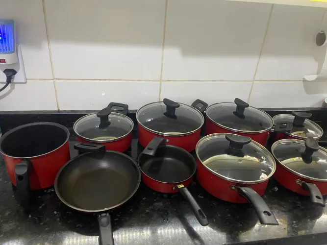 Jogo de Panelas Antiaderentes Vermelho 9 Peças - Kit Completo Cozinha