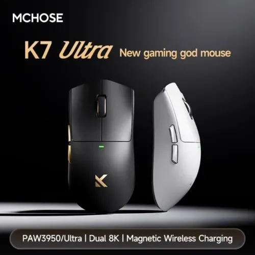 [NOVO] Mouse Sem Fio MCHOSE K7 Ultra + Base de Carregamento, 8000Hz, PAW3950, 59g, RGB, PC