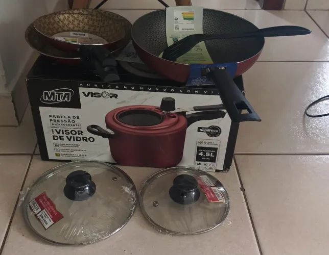 Kit Cozinha Novo Tramontina + Panela Pressão Visor + BRINDE | 3 Frigideiras + Pressão 4,5L