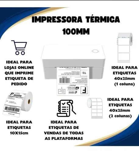 Impressora Térmica Bluetooth 100mm + Rolo de etiqueta térmica 400 unidades por rolo