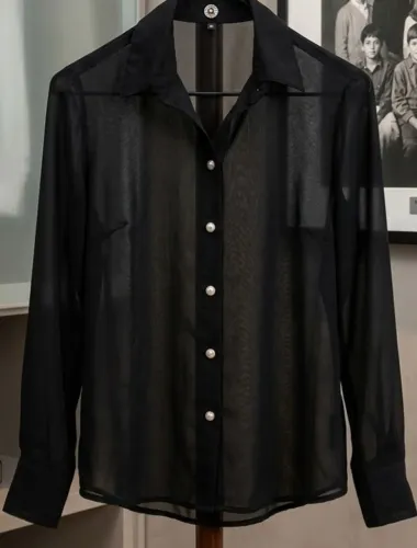 Camisa Feminina Transparente Preta Santana Fashion - Tamanho M
