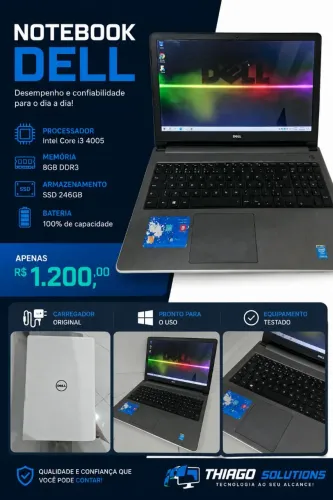 Notebook Dell branco i3, 8gb, ssd 256gb